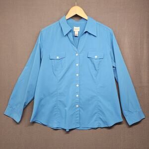 Chicos Top Womens 3 US XL Blue Button Up Stretch Pockets